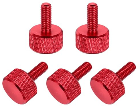 sourcing map 5 Pcs M4x10mm Flat Head Knurled Thumb Screws, Solid Aluminum Alloy Fully Threaded Thumbscrew Bolts Fasteners for PC Computer Cases Graphics Card, Red