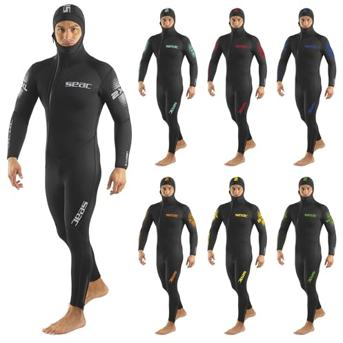 SEAC Liberty Long Man - Traje húmedo monopieza Hombre 7 y 5 mm con Capucha integrada – Neopreno Resistente con Refuerzos Supratex – Cremallera Frontal y en Tobillos – Tallas/Colores
