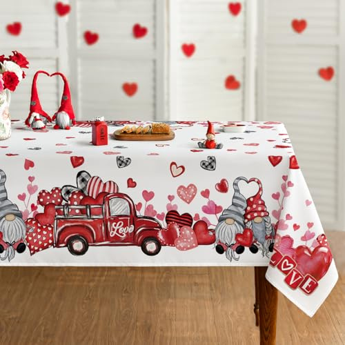 Artoid Mode Amore Cuore GNOME Camion Festa di San Valentino Tovaglia 140x220 cm, Festa della Mamma Antimacchia Tovaglia Cucina Decorazione Vacanza Festa Decorazione
