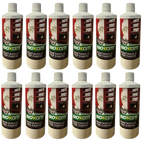 Bioetanolo Ecologico Naturale 12x1 LT | Combustibile Vegetale Inodore Per Caminetti E Stufe | Alta Qualità | Fiamma Pulita E Sicura