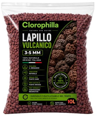 CLOROPHILLA Lapillo vulcanico per piante 3/5 mm, migliora drenaggio e composizione del substrato, Ideale per bonsai, piante Grasse e giardino - Made in Italy (10 LITRI)