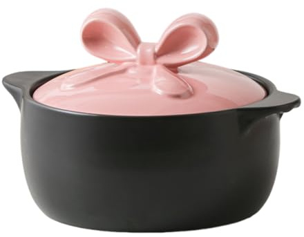 Keramisk lergryta, soppterrin med lock Kreativ varm gryta serveringsskål med dubbla handtag Traditionell matlagning(Pink,2.5L)