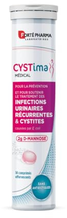 Forté Pharma - Cystima Medical effervescent - Dispositif medical, cystites, infection urinaire femme, Prévention et traitement - D mannose d'origine végétale - 14 comprimés, 1/jour