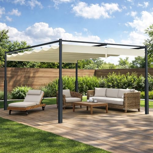 Peviasot Pergola 3 x 3 m con cuscinetto magnetico, gazebo da giardino in metallo, autoportante, tetto con tetto regolabile, protezione UV 30+, stabile per terrazza e giardino, beige
