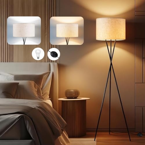 YSGUYILT Lámpara de Pie Led Regulable, Lámpara de Pie Moderna con Trípode Metálico, Lámpara de Pie con Interruptor de Pie, Lámpara de Pie para Salón Y Dormitorio, Lámpara de Lectura de Suelo