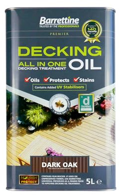 Barrettine Decking Oil (Dark Oak, 5L) - UV & Fade Resistant All-in-One Outdoor Decking Treatment, Water Repellent Deck Oil for Exterior Timber & Structures