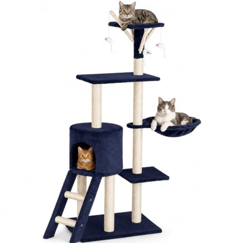 BAKAJI Tiragraffi per Gatti Albero Sisal Parco Giochi Gioco x Gatto Tira Graffi per Gatti Graffiatoio a colonna Arredo Altezza 144cm (Blu)