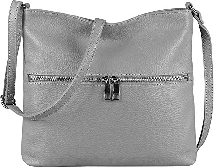 OBC Damen Leder Tasche Cross Body Schultertasche City Bag Crossover Umhängetasche Henkeltasche Clutch Ledertasche Damentasch (Hellgrau 28x26x2 cm)