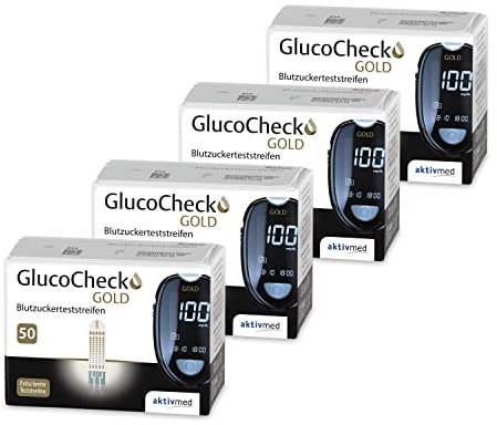 GlucoCheck GOLD - 200 Blutzuckerteststreifen zur Kontrolle des Blutzucker-Wertes - Anwendbar mit dem GlucoCheck GOLD Blutzuckermessgerät