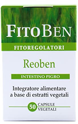 Fitoben | Reoben Integratore Alimentare 100% Naturale per l'Intestino Pigro- Effetto Lassativo per la Mobilità Intestinale con Rabarbaro | 50 Capsule Vegetali