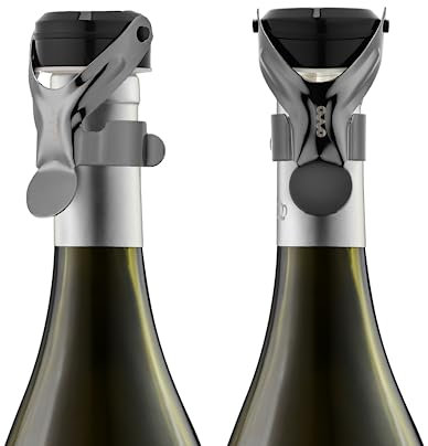 2 Stück OWO Weinverschluss & Sekverschluss 2 in 1 Flaschenverschluss Weinflaschenverschluss & Sektflaschenverschluß Edelstahl für Wien Schaumweine Champagner mit Silikon (Schwarz)
