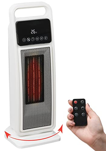 Brollux Keramisk värmefläkt 2 000 W golvvärmare med fläkt, termostat, timer, fjärrkontroll, oscillerande elektrisk värmare för inomhusbruk
