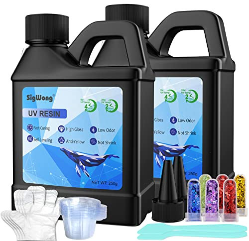 500g UV Resin Set, UV Harz Gießen Set mit Handschuhen, Glitzer, Hoher Präzision und Schneller Aushärtung, Solarhärtendes UV Epoxidharz für DIY Handwerk und Schmuckherstellung