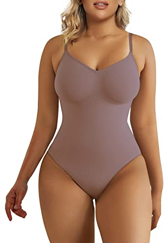 SHAPERX Women Sculpting Bodysuit Tummy Control Shapewear Seamless Body Shaper Thong Adjustable Straps