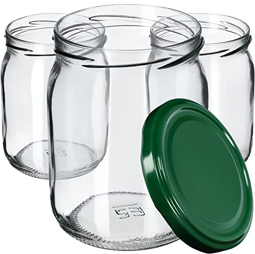 KADAX Syltburkar 540 ml, konserveringsburkar med skruvlock, glas med skruvlock, konserveringsburkar, förvaringsburkar för insättning av gurkor (48 stycken, grön)