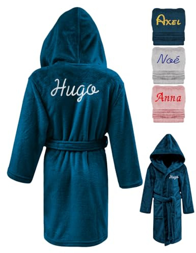 KDO MAGIC - Robe de Chambre Enfant personnalisé - Peignoir Brodé avec Un prénom - Plusieurs Coloris - Plusieurs Tailles (Bleu, 12/14 Ans)