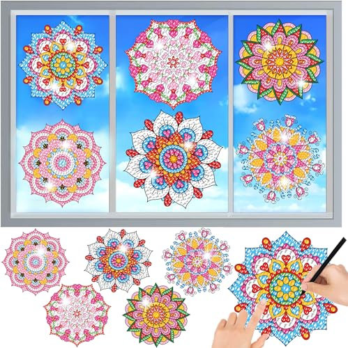 MEIEST Diamant-Malerei-Set für Sonnenfänger, Mandala-Kunst, Buntglas-Fensteraufkleber, Mosaik-Malerei nach Zahlen, Fensterfolie, statische Haftung, 3D-Aufkleber, Kunst-Bastelbedarf (5)