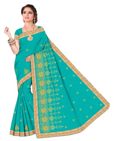 BolBom Women's Indian Silk Saree Embroidered Designer soft Fancy Saree With Unstitched Blouse Piece for Gift, Wedding,Festivals,Parties,Guests & Perfect for Daily Use.