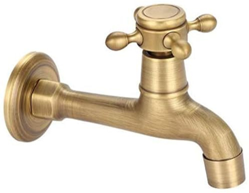 Rubinetto per Lavabo a Muro, Vintage Rubinetto Singolo in Ottone, Rubinetto Fontana Giardino Anticato per Bagno, Lavanderia, Acqua Fredda