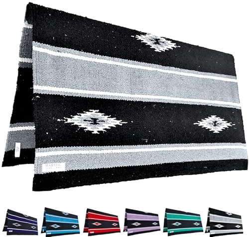 Majestic Ally 36x 34 Navajo Design Acrylic Saddle Blanket -2.4 lbs (Gray and Black)