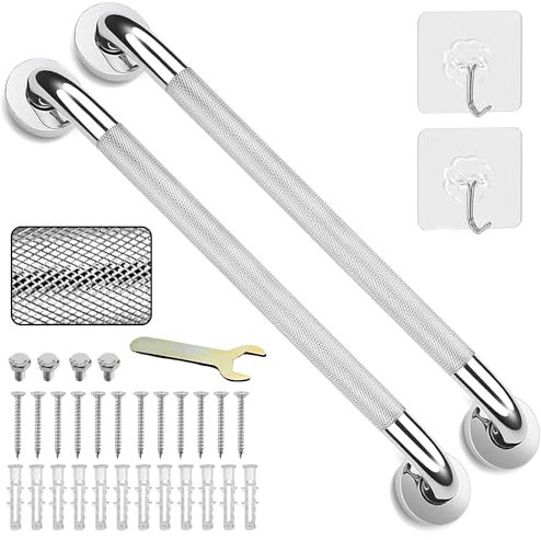 Lot de 2 barres d'appui de 50,8 cm, en acier inoxydable 304 antidérapant, chromé, poignée auxiliaire antidérapante, poignée de sécurité pour cuisine, chambre à coucher, baignoire, douche, marches,