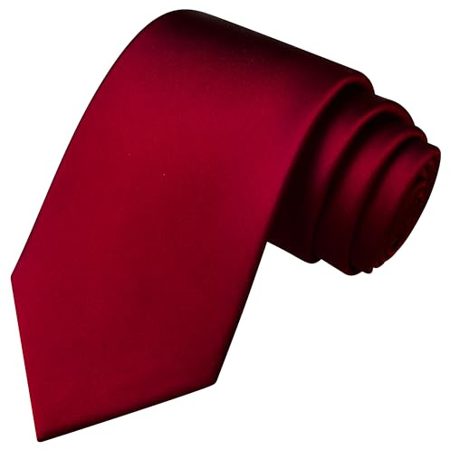 Branduce Wine Burgundy Tie Solid Satin Ties for Men Silk Blend Necktie for Wedding Business (TA11-33)