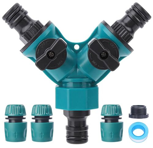 YUANBAO Garden Hose Splitter 2 Way, Y Water Tap Splitter with Individual ON-Off Valves, 3 Way Quick Connector, PTFE Tape, 3pcs 1/2 Inch Hose End Quick Connectors