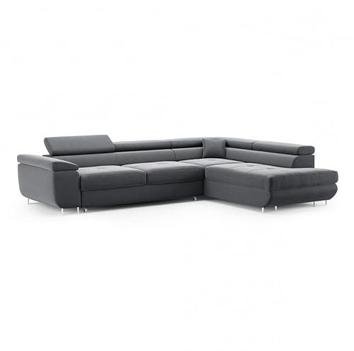 BETTSO - Sofa L Form - Ecksofa mit Schlaffunktion und Bettkasten - 272 x 202cm, Liegefläche 123 x 95cm. - Big Sofa, Wohnlandschaft XXL, Relaxfunktion - Ottomane Rechts, Grau