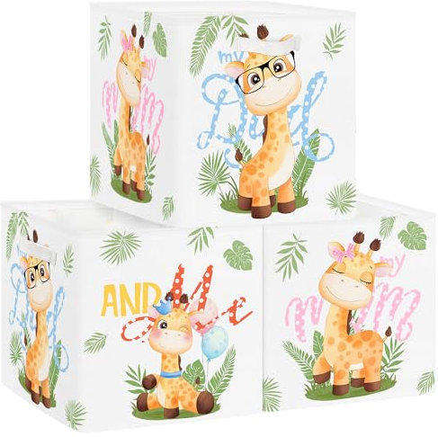Clastyle Set di 3 Cubi Portaoggetti Ripiegabili Animali Carini Kallax Contenitori Maniglia per Scaffale Scatole Portaoggetti Genitore per Libro Giochi,Giraffa,30x30x30 cm