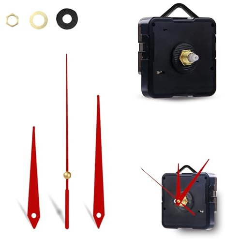 TECHZOCO Mecanismo Movimiento Reloj Cuarzo silencioso, Kit de reparación de Reloj, Reloj creación 3D, manijas Reloj, Movimiento del Reloj, Aguja Minutos 105 mm, Aguja Horas 80 mm, Rojo