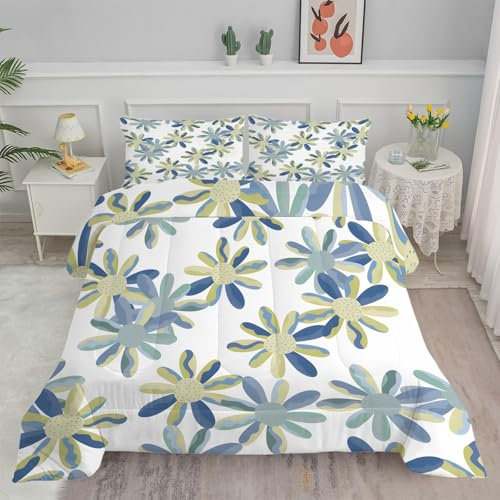 Linfye Bettdecke 155x220 4 Jahreszeiten Blumen Blau Steppdecke 155x220 Vierjahreszeiten Schlafdecke Ganzjahresdecke, Bettdecke Ohne Bezug Bettdecken Wende Waschbar Antiallergisch BC370