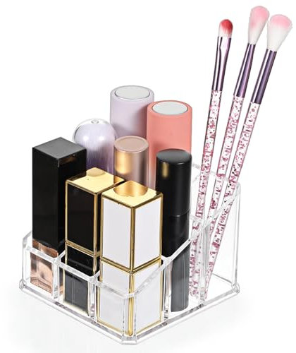 CIATBYYJ Lipstick Holder Organizer for Girls Women, Acrylic Lipstick Organizer with 9 Slots for Lip Gloss, Essential Oils, Sample Mascara and Small Cosmetics