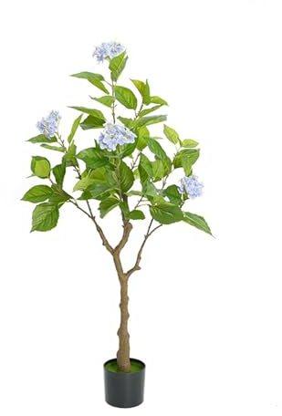 Aptliton 4FT Artificial Hydrangea Flowers Tree, 120cm Big Realistic Faux Tree In Pot, with Flowers And Leaves Home Decor Artificial Hydrangea Flowers Plant for Indoor Home Office Living Room Balcony
