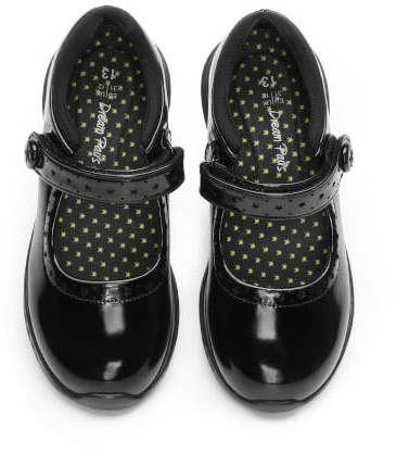 DREAM PAIRS Girls Star Mary Jane Flats,All Black,11 Little Kid