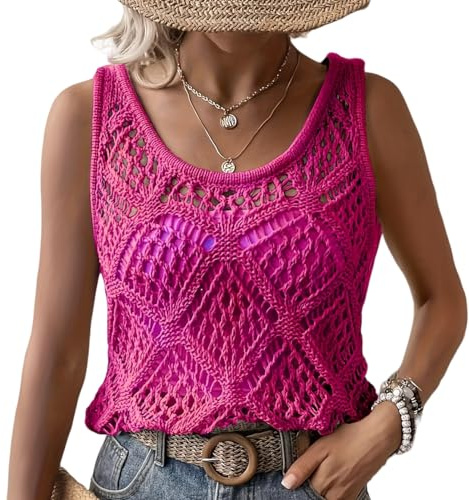 Camiseta sin mangas de ganchillo para mujer, suéter de punto bohemio, sin mangas, ligera, para verano, casual, playa, bikini, vacaciones, capas