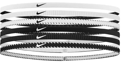 Nike Flex Classic Slim Headbands 6PK Bandes élastiques fines pour cheveux Sport W/B (6 unités)