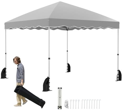 GOPLUS Tonnelle de Jardin Pliante 3 X 3 M, Réglable en Hauteur, Imperméable Tente de Réception avec Sac de Transport à Roulette, Pavillon de Jardin avec 4 Sacs de Sable, pour Camping (3x3 M | Gris)