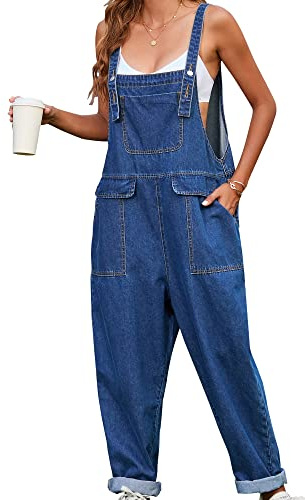 Justalwart Baggy Overalls for Womens Overalls Denim (XXXL, Blue washed)