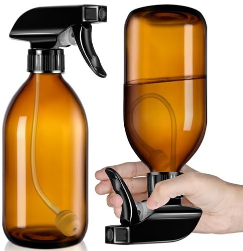Tecohouse 2 Pack Amber 360° Glass Spray Bottles, 16 oz Empty Refillable Containers with Adjustable Spray Nozzles, Spray Bottles for Cleaning Solutions and Plants