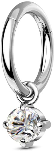 OUFER 16G Helix Orecchino Cerchio Titanio G23 Pendenti Rook Piercing Gioielli 6 mm Clicker CZ Trasparente Daith Sopracciglio Anello Pendenti Cerniera Gioielli per il Corpo per Donna