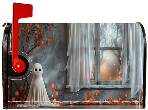 Copertura magnetica per cassetta postale fantasma, con tulipani spettrali di Halloween, per esterni, decorazione per giardino, cortile, 53 x 65,5 cm