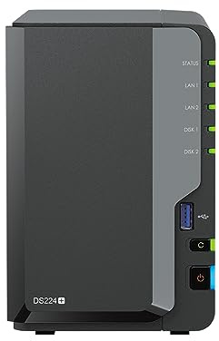 Synology DiskStation DS224+ NAS Server with Celeron 2.0GHz CPU, 6GB Memory, 36TB HDD Storage, 2 x 1GbE LAN Ports, DSM Operating System