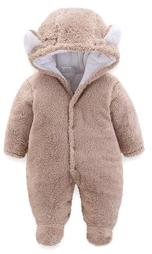 Voopptaw Unisex Infant Baby Cute Winter Warm Hooded Romper Jumpsuit Snowsuit Clothing Outfit Khaki 0-3Months
