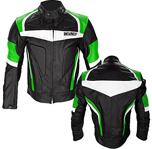 WinNet Giacca giubbotto moto in di pelle con protezioni OMOLOGATE CE da donna (XL, VERDE)