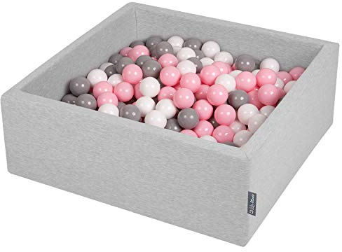 KiddyMoon 90X30cm/200 Palline ∅ 7CM Quadrato Piscina di Palline Colorate per Bambini Fabbricato in EU, Grigio Ch:Bianco/Grigio/Rosa Ch