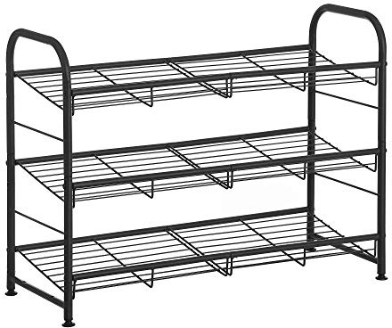 SONGMICS Scarpiera a 3 Ripiani, Scaffale Portascarpe Impilabile, fino a 12 Paia, Acciaio, 68,5 x 27,5 x 49,5 cm, per Tacchi Alti, Scarpe da Ginnastica, Pantofole, Ingresso, Nero LMR066B01