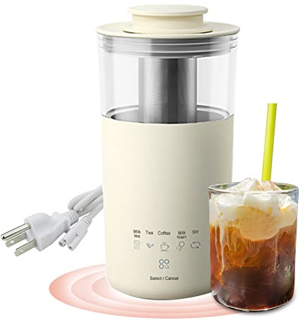 WOOLALA 5-In-1 Portable Electric Kettle DIY Differen Drinks, 110V Milk Tea Machine Coffee Maker Auto Stir Milk Foam Maker 350ML Personal Travel Mug, 7Minutes Fast Boiling