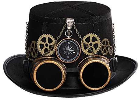 COSDREAMER Cappello unisex Steampunk Top Cappelli Gotico Ingranaggi Catena Velo Bowknot Cappello (60cm, nero C)