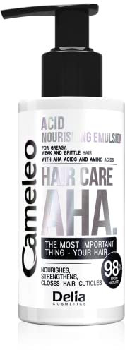 Cameleo – AHA Hair Care – Emulsione acida nutriente – Per capelli grassi, deboli e sfibrati – Rafforza – Nutre – Rigenera – AHA acidi – Aminoacidi – 150ml