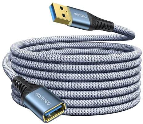 ANDTOBO Cable de Rallonge USB 5M, USB 3.0 Male vers Femelle Rallonge Cable Transfert de données à grande vitesse 5Gbps Pour Console de jeu, imprimante, webcam, clavier USB, lecteur flash, disque dur